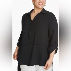 Adyson Parker Roll Tab Button up tunic shirt Black Size 1X. NWT